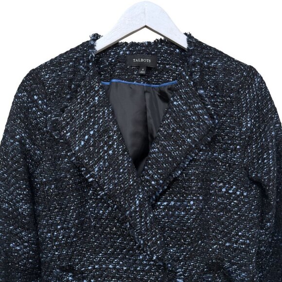 TALBOTS Tweed Blazer Size 4 Womens Shimmer Evening Jacket Blue Black - Picture 3 of 9